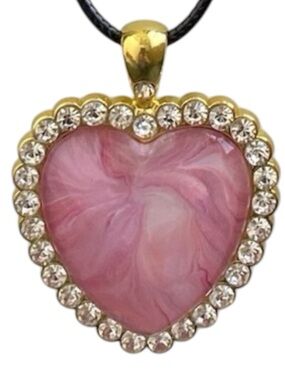 Hand Crafted Fluid Art Necklace Pink White Heart Shaped Pendant Svetlana Yeung